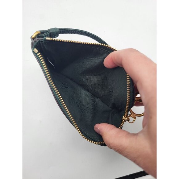 Tory Burch Perry Bombe Top Zip Card Case Leather Wristlet Wallet Forest Green - Picture 5 of 8
